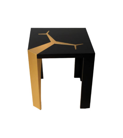 Tree Black Wood and Gold Metal Side Table