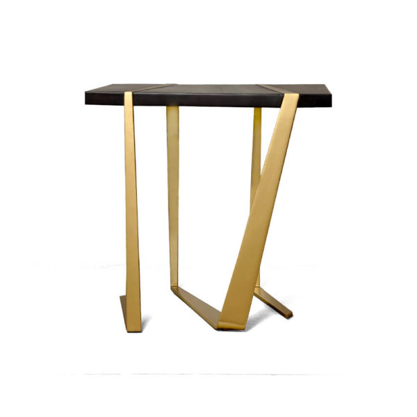 Anais Wooden Side Table with Gold Stainless Steel Legs Front View