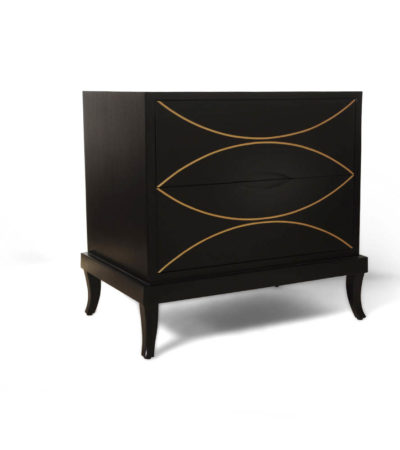 Blair Dark Brown 2 Drawer Bedside Table with Brass Inlay Beside View