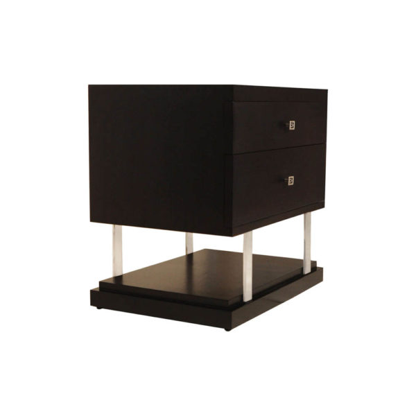 Max Two Drawer Black Wood Bedside Table Corner View