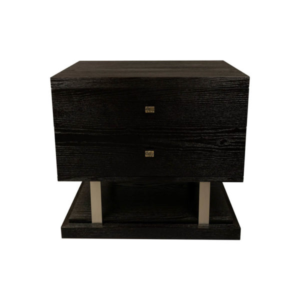 Max Two Drawer Black Wood Bedside Table