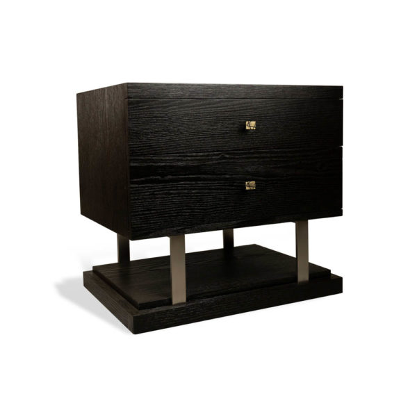 Max Two Drawer Black Wood Bedside Table