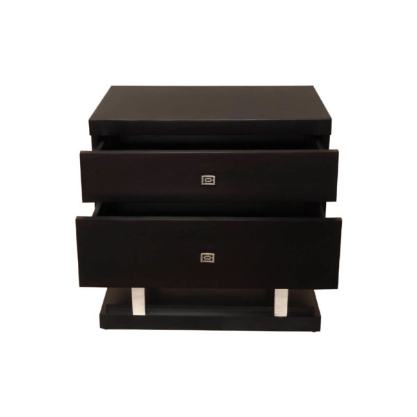 Max Two Drawer Black Wood Bedside Table Open Drawers
