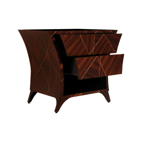 Sahco Dark Brown Curved Bedside Table with Open Shelf Open Drawers C light