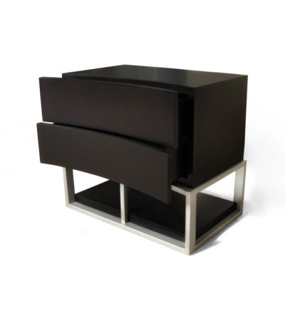 Dusk Two Drawers Wood and Stainless Steel Bedside Table Beside View