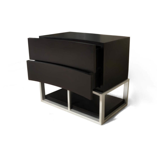 Dusk Two Drawers Wood and Stainless Steel Bedside Table Beside View