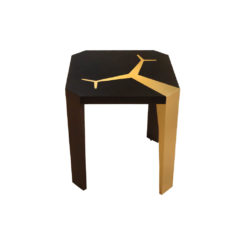 Tree Square Wood and Steel Side Table Gold