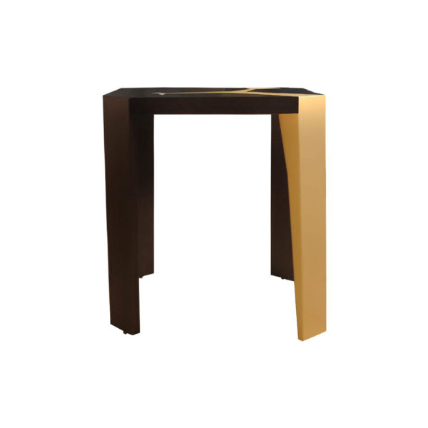 Tree Square Wood and Steel Side Table Gold Side View