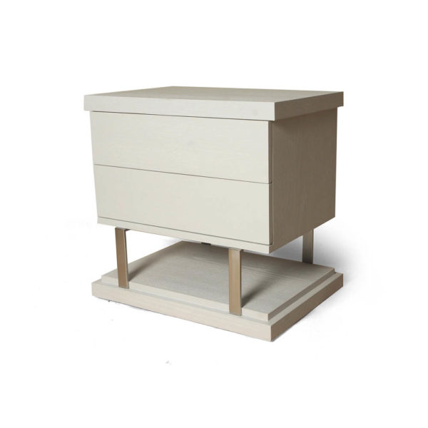 Max Light Grey Bedside Table with Stainless Steel Beside View