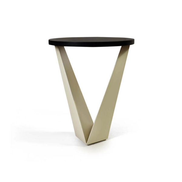 Luca Dark Brown and Cream V Shaped Small Round Side Table Beside