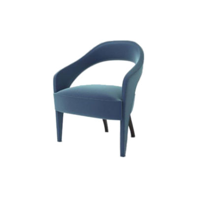 Archy Upholstered Round Back Arm Chair Blue Beside View