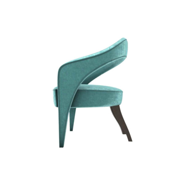 Archy Upholstered Round Back Arm Chair Turquoise Left Side View