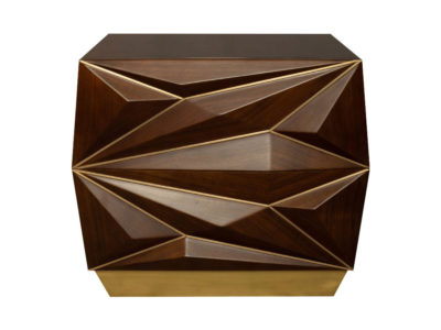 Atlantis Mahogany Brown Bedside Table with Brass Inlay