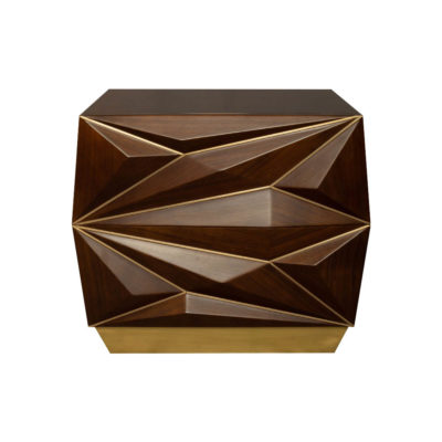Atlantis Mahogany Brown Bedside Table with Brass Inlay