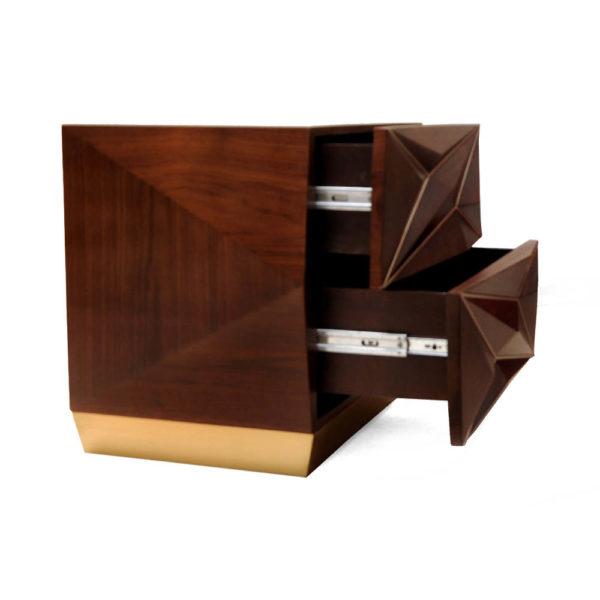 Atlantis Mahogany Brown Bedside Table with Brass Inlay Drawer