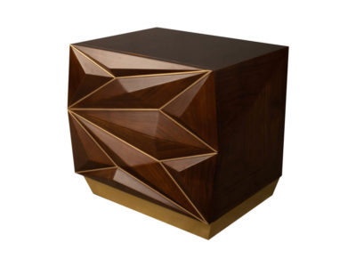 Atlantis Mahogany Brown Bedside Table with Brass Inlay Top View