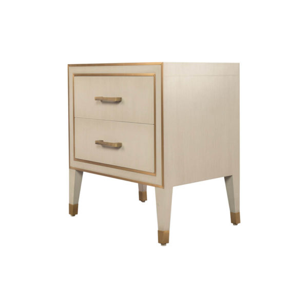 Emma Grey and Wood Bedside Table with Brass Inlay Beside View