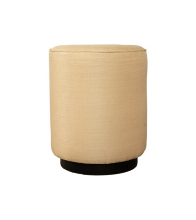 Loren Upholstered Round Pouf with Black Base Front View