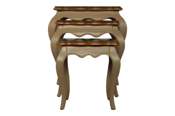 Mallory Wood Beige Nest Side Table with Glass Top