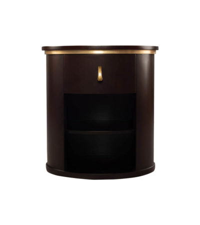 Nova Dark Brown Oval Bedside Table with Brass Inlay