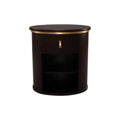 Nova Dark Brown Oval Bedside Table with Brass Inlay Top View