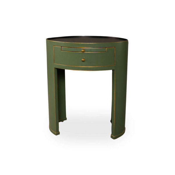 Rosa Wood Olive Green Bedside Table with Glass Top