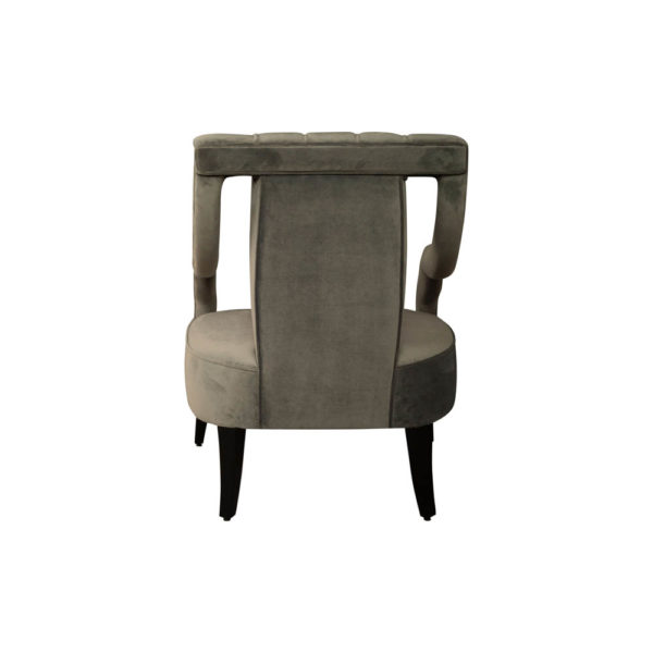 Shelley Upholstered Dark Grey Armchair with Black Wood Legs Back View