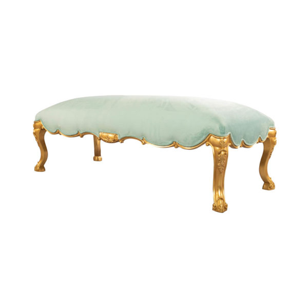 Stuva Upholstered Turquoise Velvet Bench with Gold Legs Side View