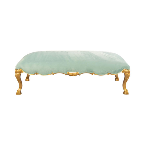 Stuva Upholstered Turquoise Velvet Bench with Gold Legs Top View
