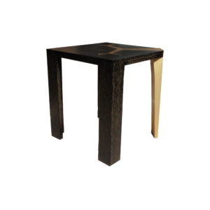 Tree Distressed Square Wood and Stainless Side Table View