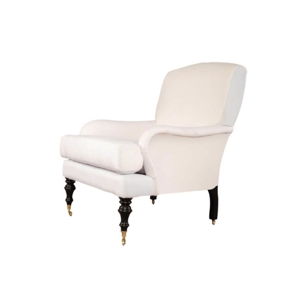 Warlus Upholstered High Back Armchair with Brass Inlay Side View
