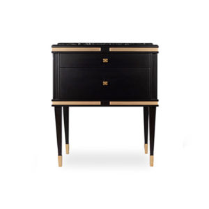 Arabelle 2 Drawers with Brass and Marble Bedside Table