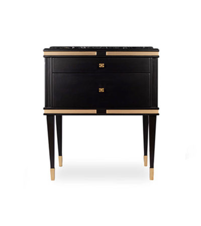Arabelle 2 Drawers with Brass and Marble Bedside Table