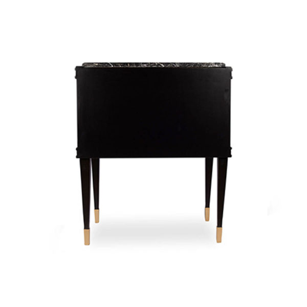 Arabelle 2 Drawers with Brass and Marble Bedside Table Back View