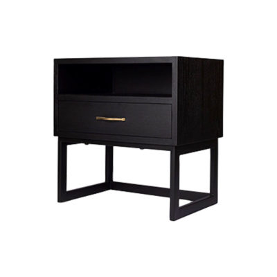 Ascot Black Bedside Table with Shelf and Stainless leg Side View
