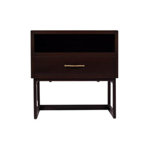 Ascot Black Brown Bedside Table with Shelf and Stainless Leg