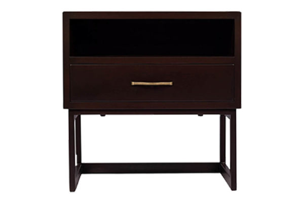 Ascot Black Brown Bedside Table with Shelf and Stainless Leg