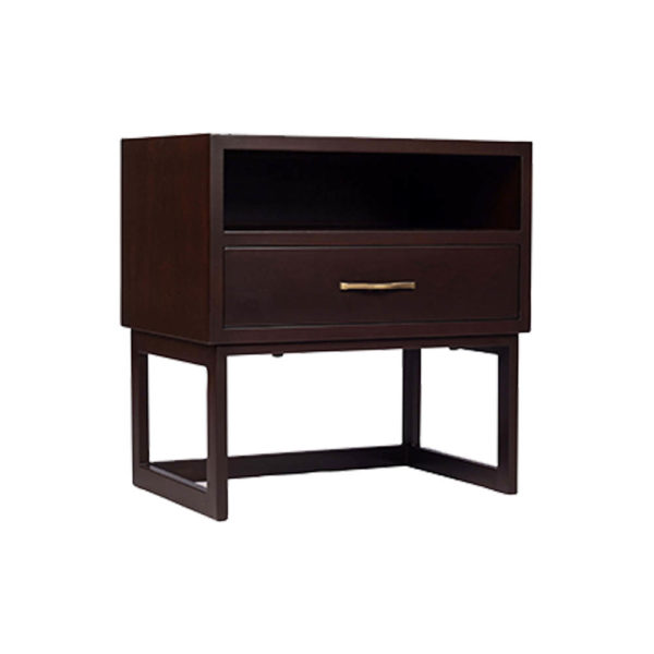 Ascot Black Brown Bedside Table with Shelf and Stainless Leg Side View