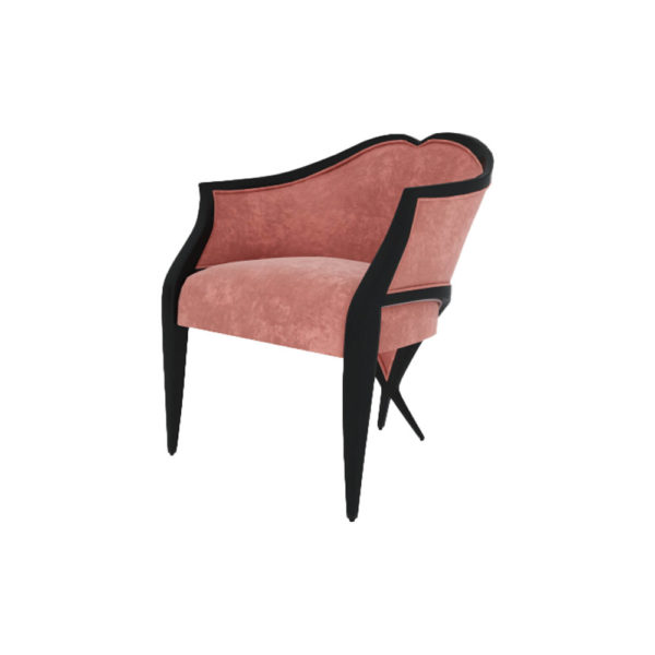 Bali Upholstered Wooden Frame Blush Velvet Armchair with Cross Legs Beside View