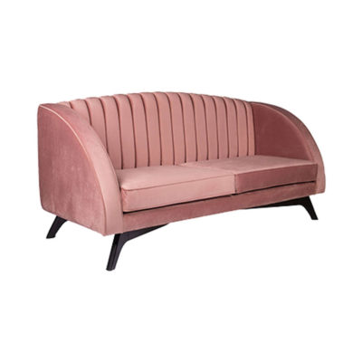 Jennifer Upholstered Striped Blush Velvet Sofa Beside View