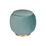Rubi Upholstered Velvet Teal Pouf with Brass Base Top View