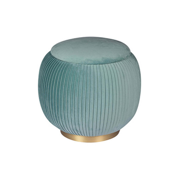 Rubi Upholstered Velvet Teal Pouf with Brass Base Top View