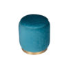 Velour Upholstered Turquoise Blue Pouffe with Brass Base 3