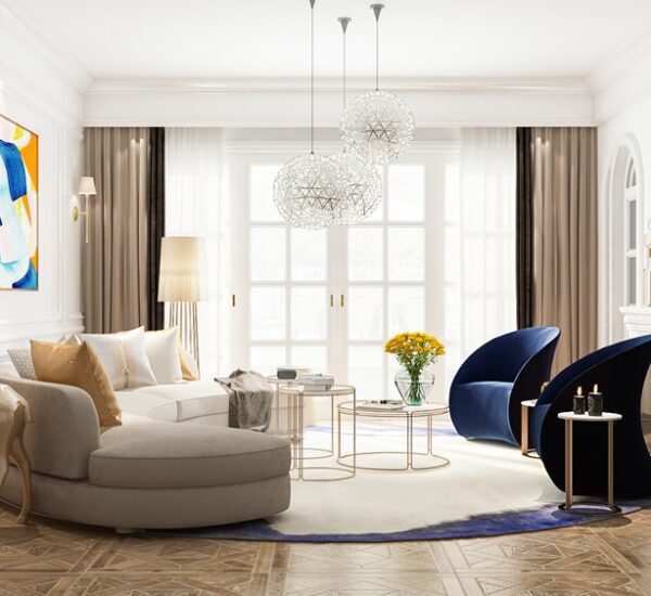 navy and grey living room