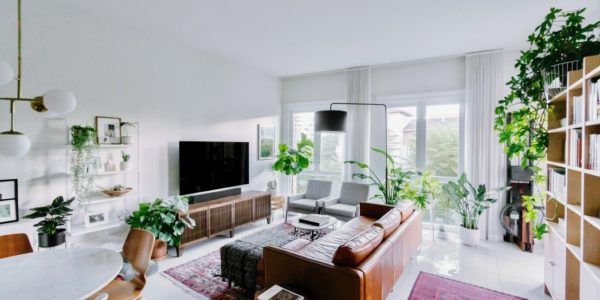 white and brown living room