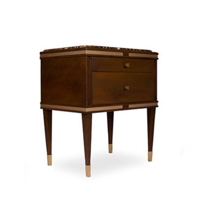 Arabelle 2 Drawers with Brass and Marble Top Bedside Table Side View