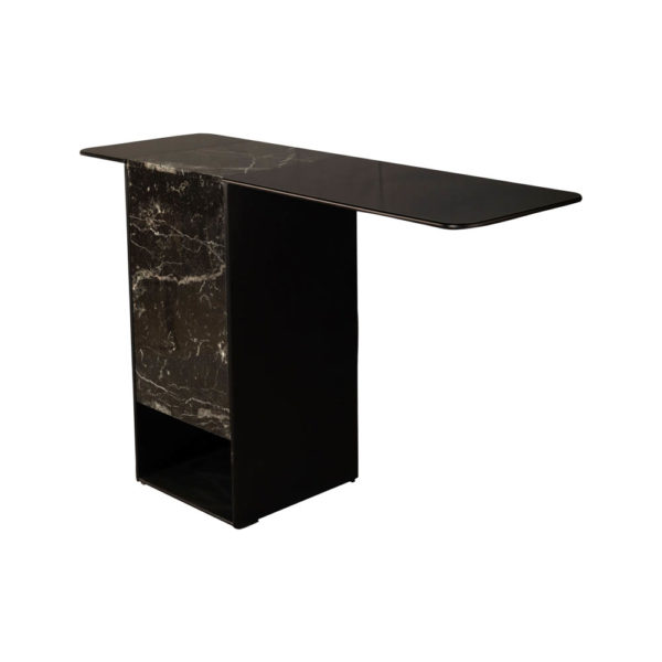 Sylvan Black Wood and Marble Console Table Side View