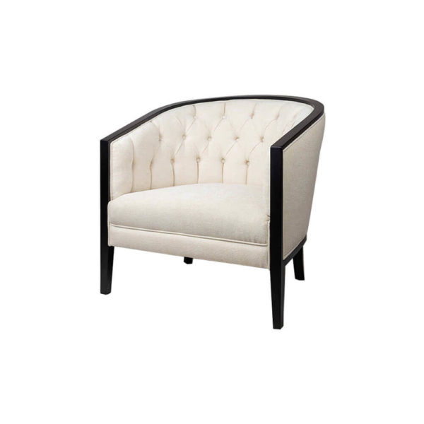 Azure Off White Tufted Armchair with Wooden Frame Side