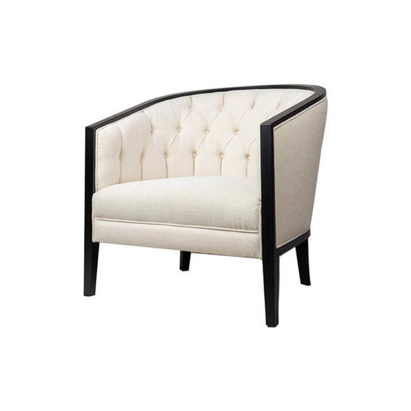 Azure Off White Tufted Armchair with Wooden Frame Side View