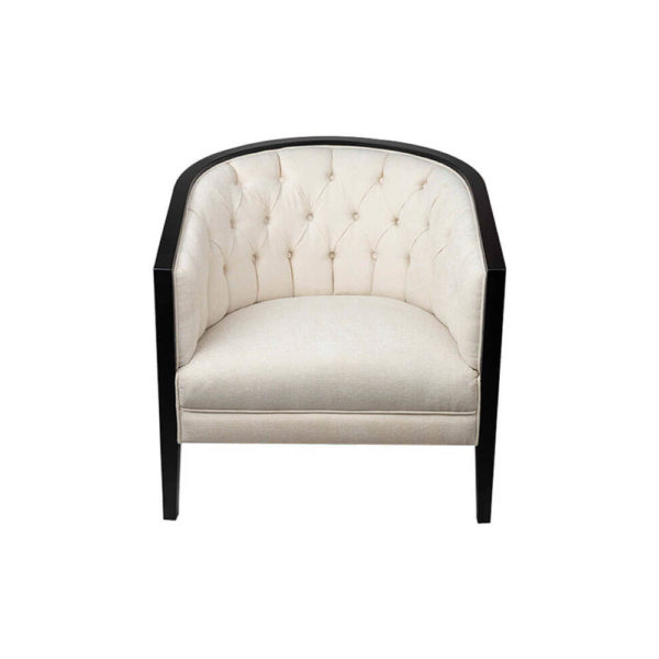 Azure Off White Tufted Armchair with Wooden Frame Top